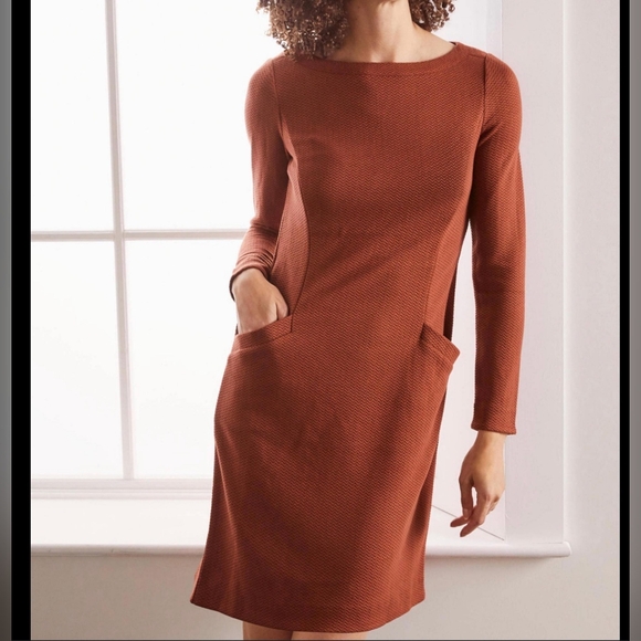 Boden Dresses & Skirts - Boden Ingrid Jacquard Knit Shift Dress 8P Rust Long Sleeve Pocket Petite